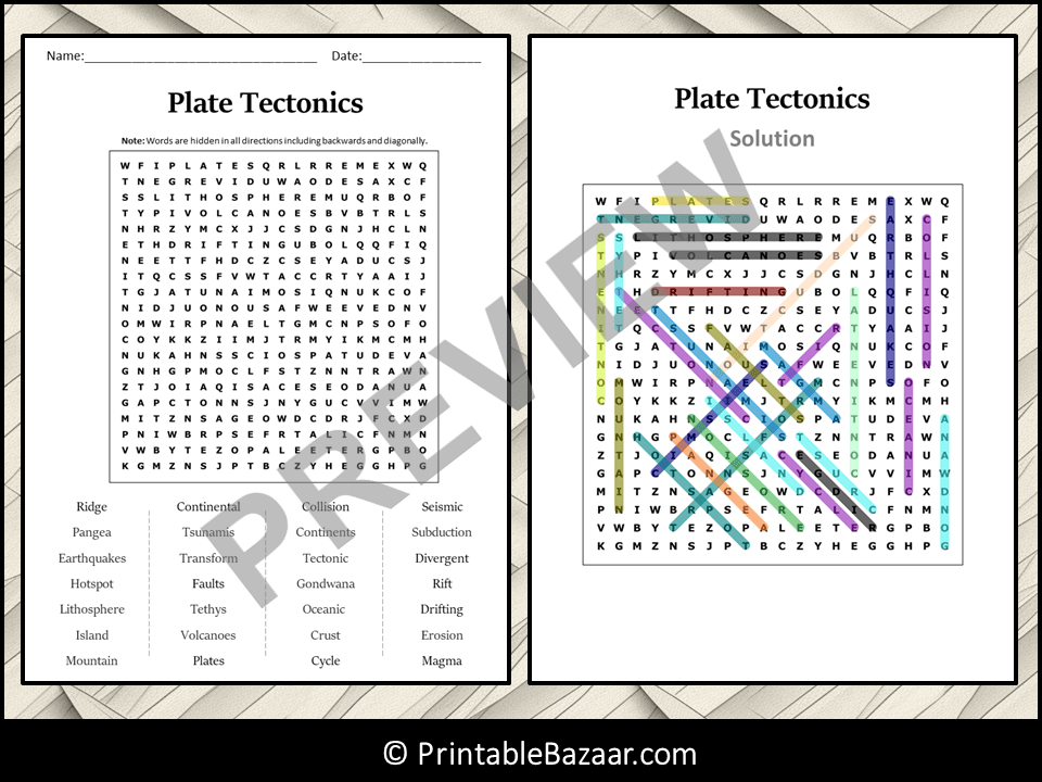Plate Tectonics Word Search Puzzle Worksheet Activity | Teaching Resources