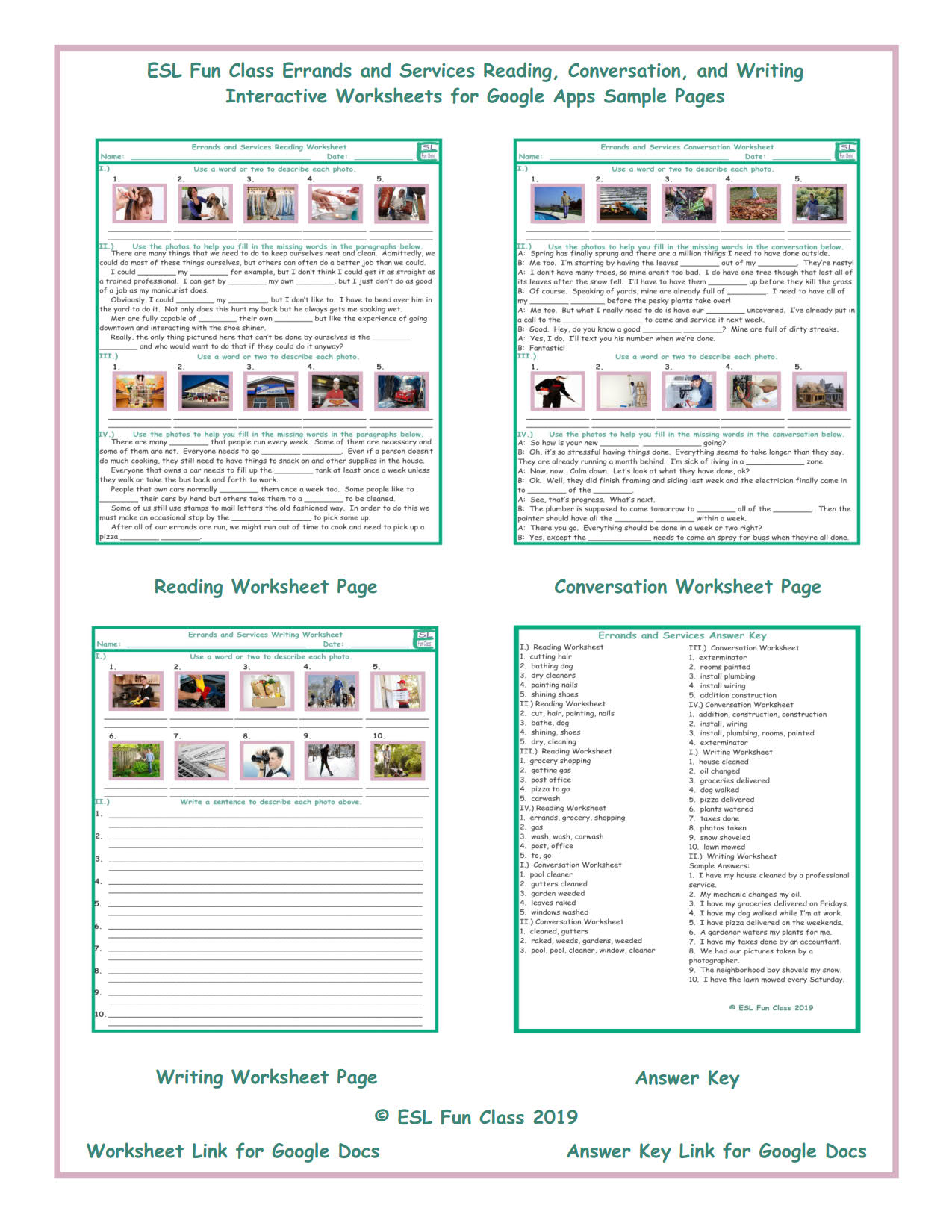 Errands and Services ReadConverseWrite Interactive Worksheets for
