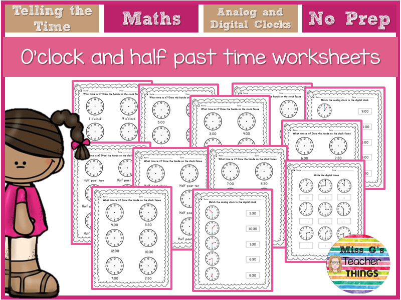 O'Clock and Half Past Time 12 Worksheets Maths Reception Year 1 Year 2 Teaching Resources