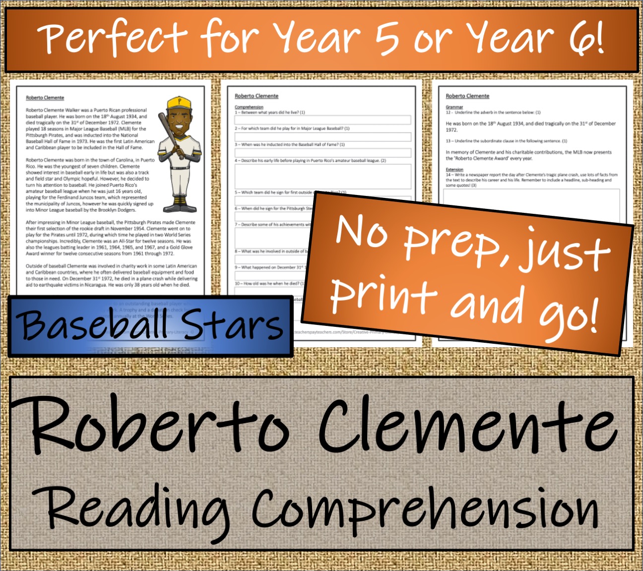 UKS2 Roberto Clemente Reading Comprehension Teaching Resources