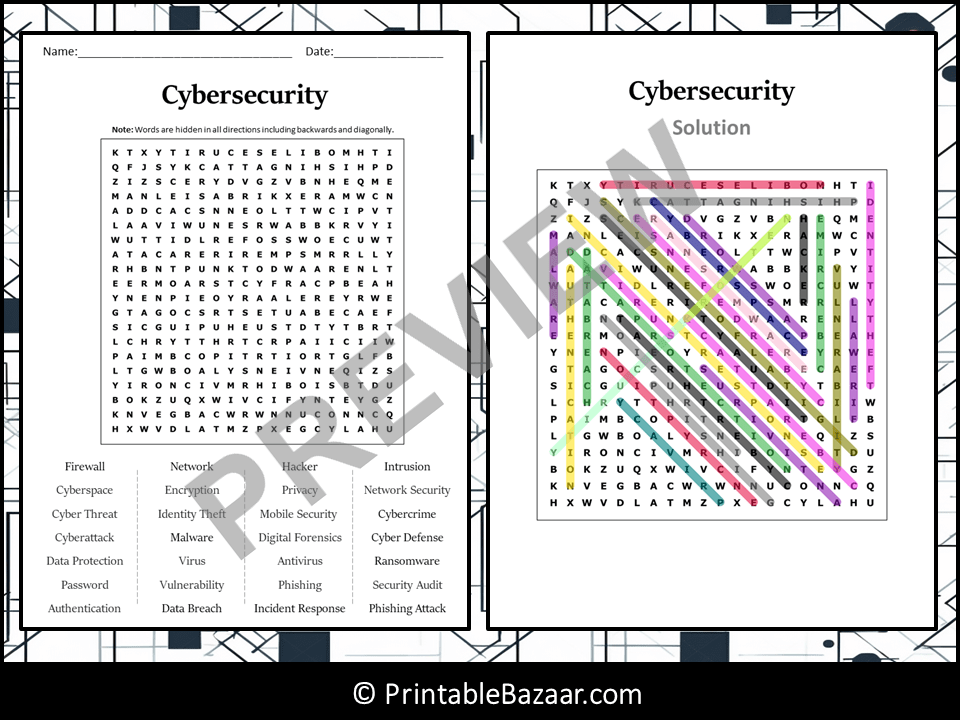 Cybersecurity Word Search Puzzle Worksheet Activity | Teaching Resources