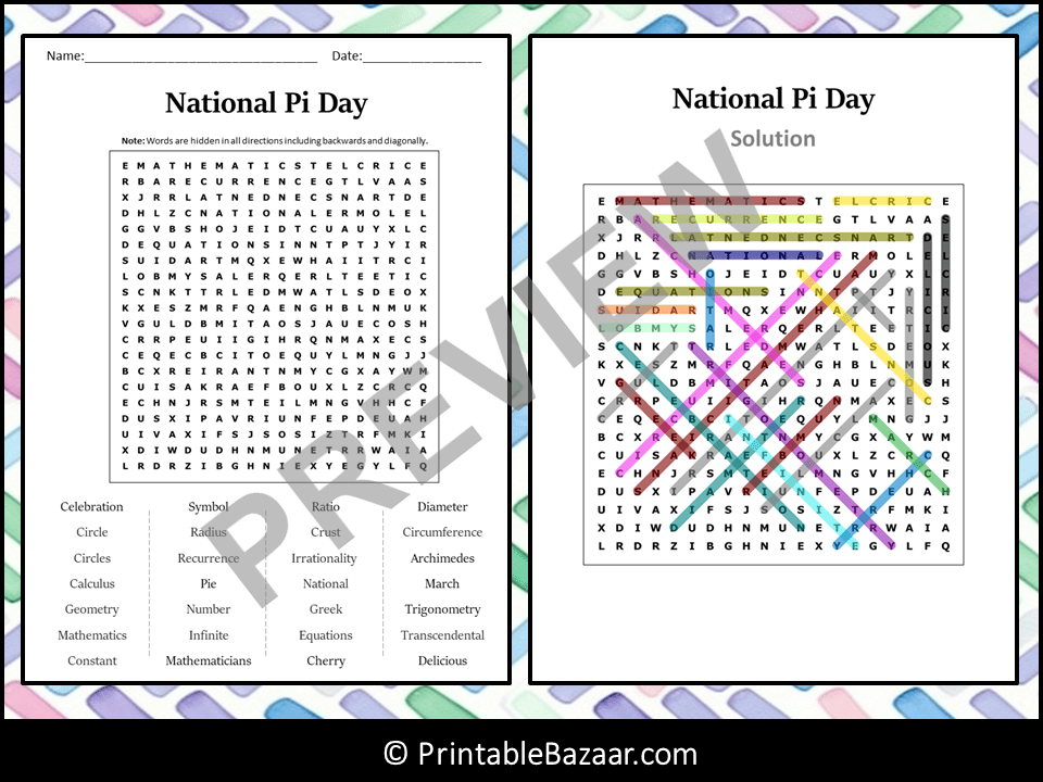 National Pi Day Word Search Puzzle Worksheet Activity | Teaching Resources