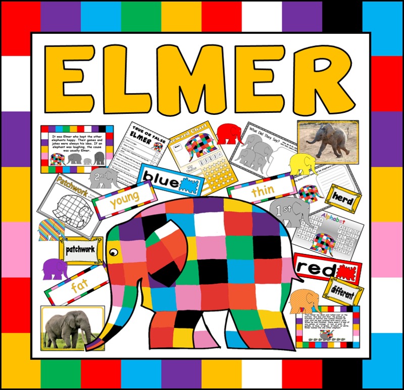 ELMER THE ELEPHANT STORY TEACHING RESOURCES EYFS KS1 ENGLISH COLOURS