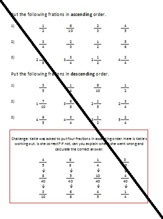 Ordering and comparing fractions with different denominators
