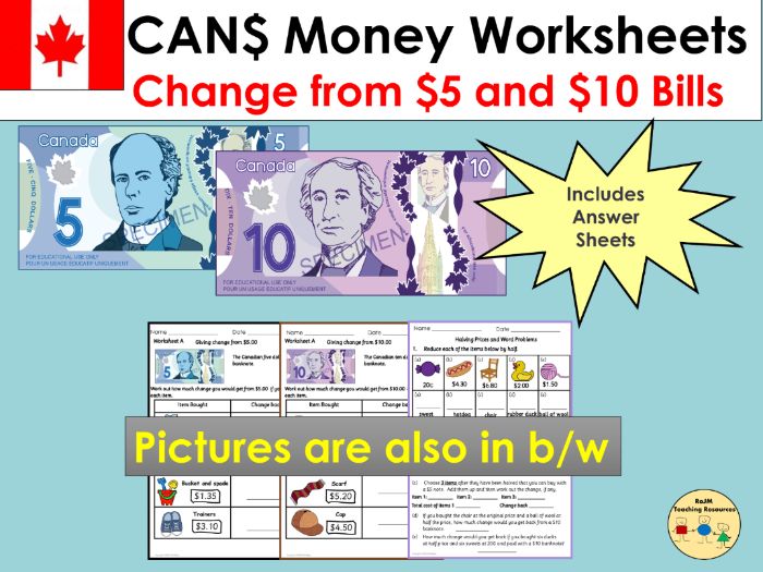 Canadian Money Worksheets Giving Change and Word Problems Teaching