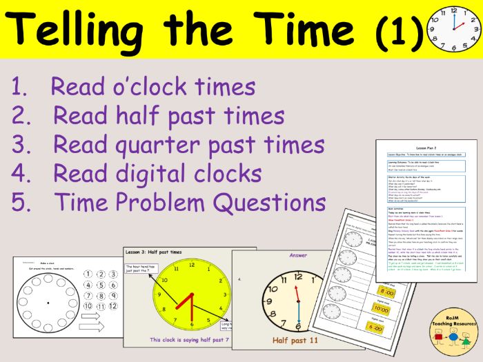 Telling the time (analogue/digital) 12 hr clock, Presentations
