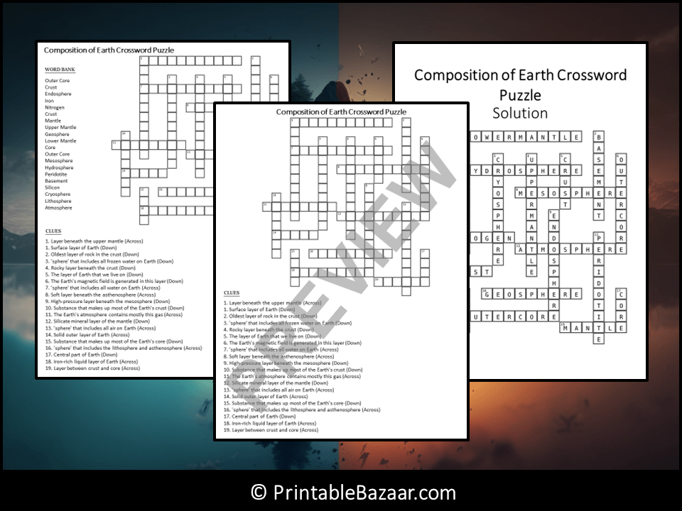 Composition of Earth Crossword Puzzle Worksheet Activity | Teaching