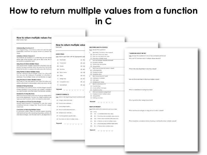 How to return multiple values from a function in C Teaching Resources