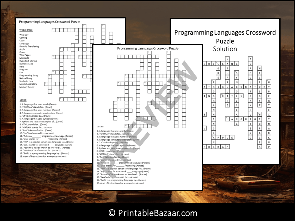 Programming Languages Crossword Puzzle Worksheet Activity | Teaching