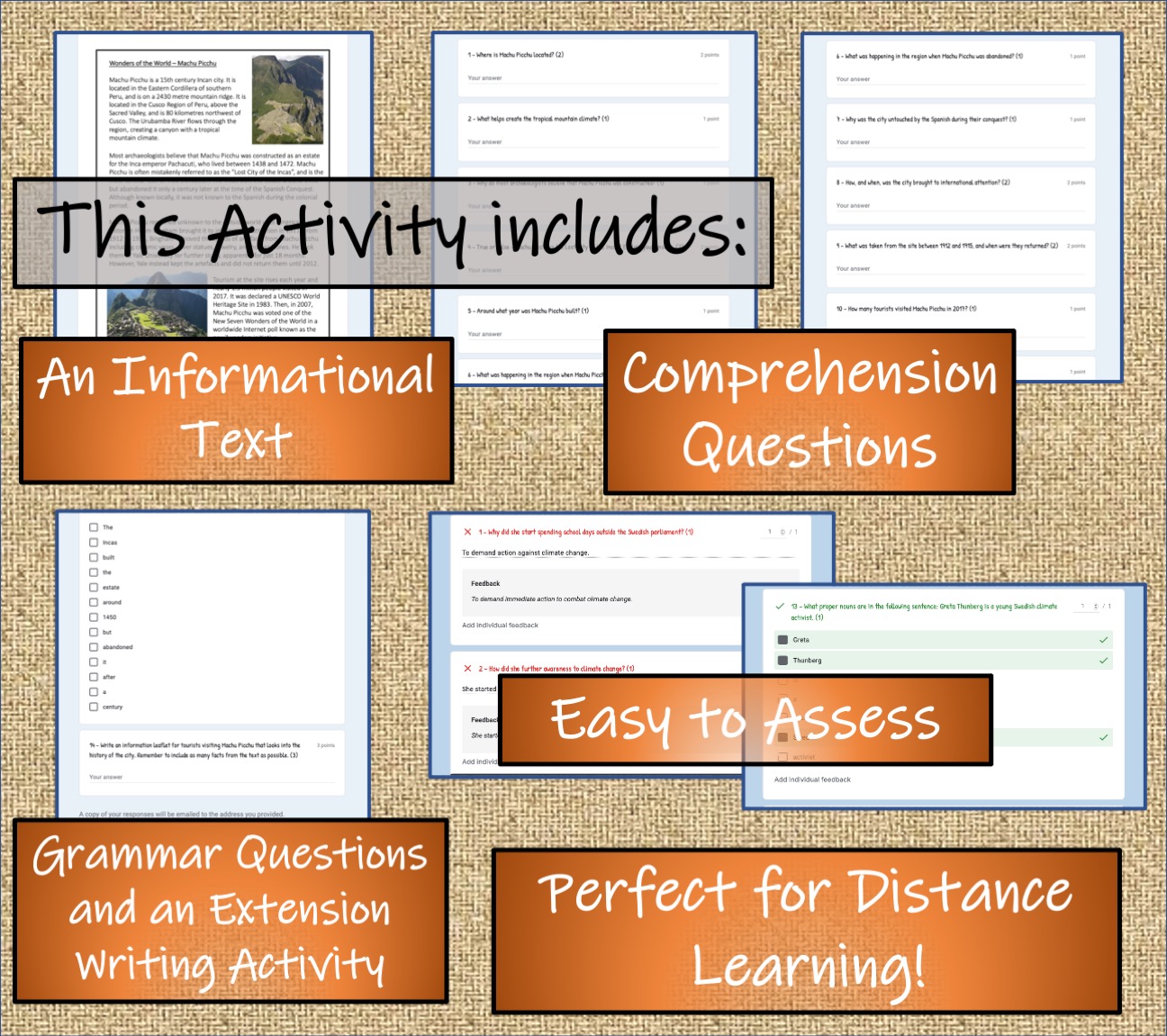 UKS2 Machu Picchu Reading Comprehension Activity Digital & Print