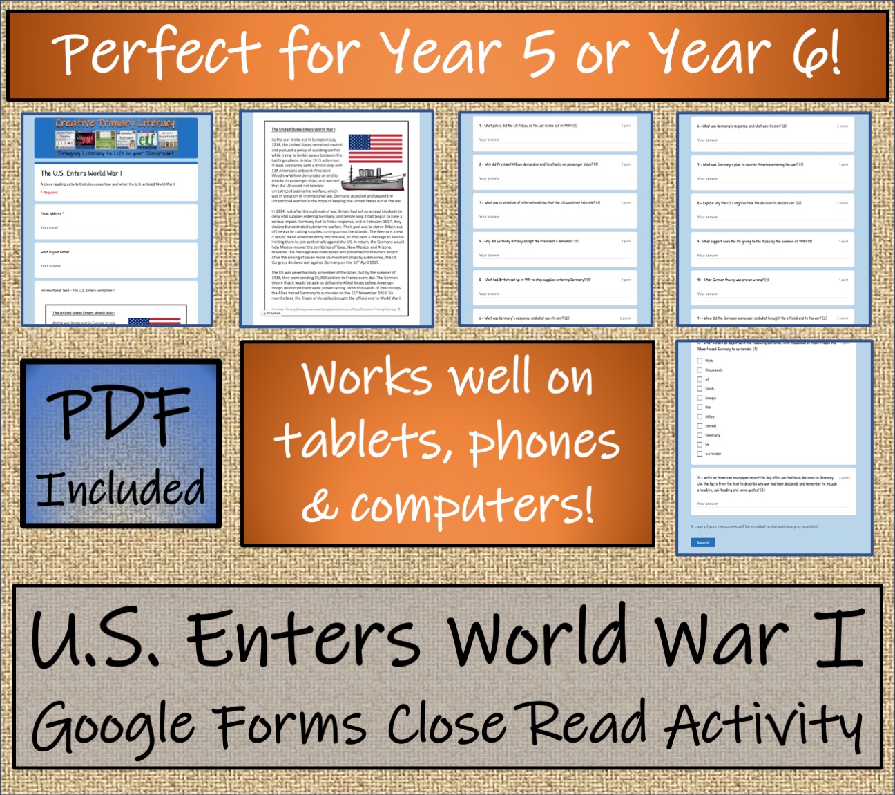 UKS2 The U.S. Enters World War 1 Reading Comprehension Activity