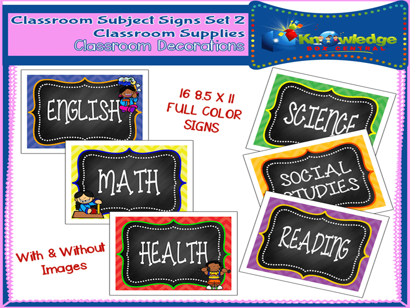 Classroom Subject Signs Set 2 Teaching Resources