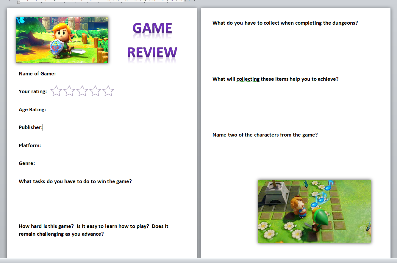 Video Game Review Zelda Links Awakening Media Studies Teaching Resources