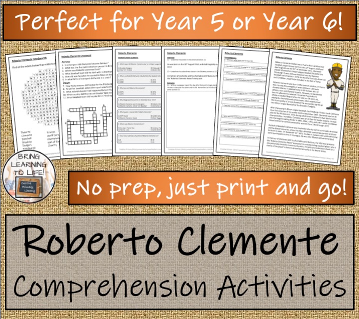 Roberto Clemente Reading Comprehension Activities Year 5 or Year 6 Teaching Resources