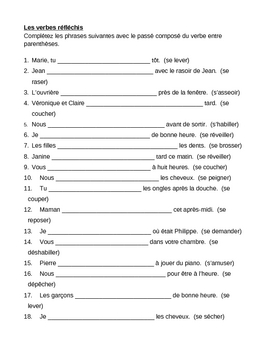 Verbes réfléchis (French Reflexive Verbs) Passé composé Worksheet 1