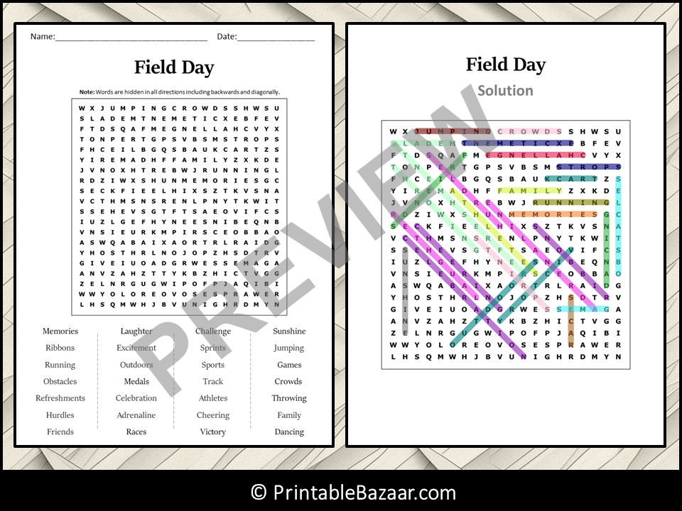 Field Day Word Search Puzzle Worksheet Activity Teaching Resources