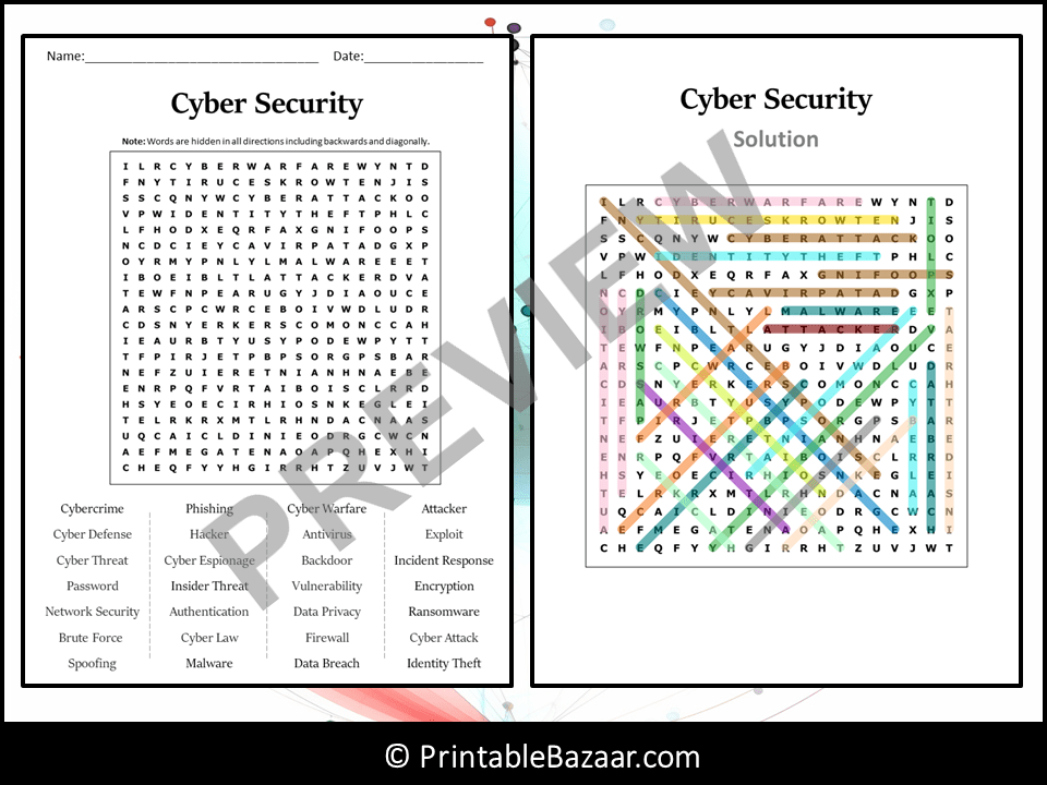 Cyber Security Word Search Puzzle Worksheet Activity | Teaching Resources