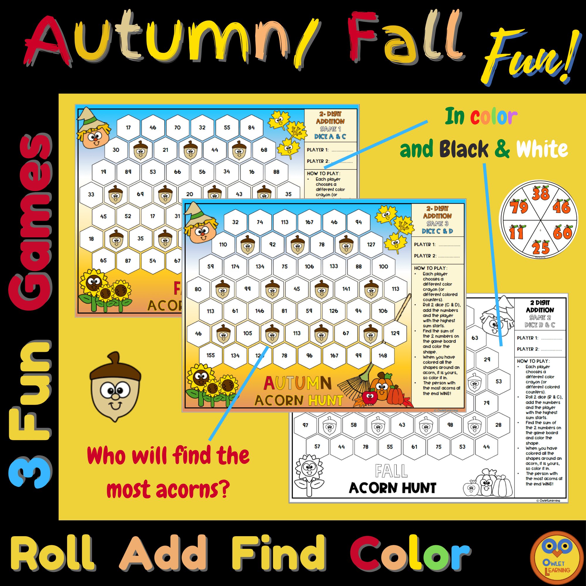 Autumn 2 Digit Addition Regrouping Games Maths Roll & Add Fun Autumn