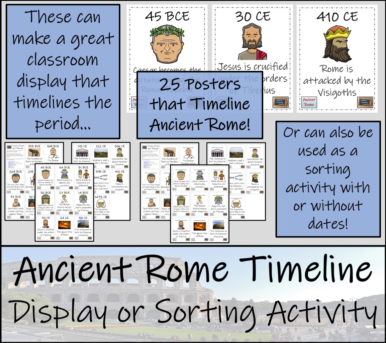 KS2 / KS3 Ancient Rome Timeline Display and Sorting Activity Teaching Resources