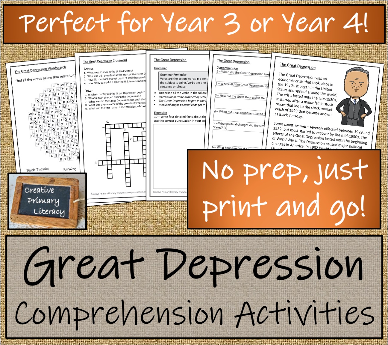 LKS2 The Great Depression Reading Comprehension Activity Teaching Resources
