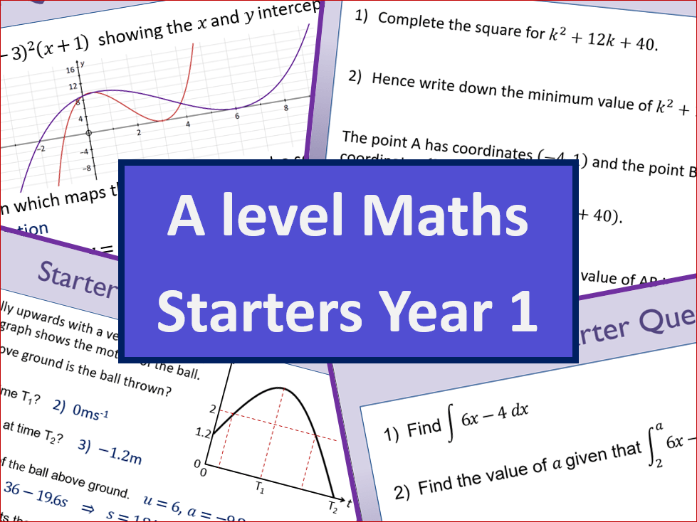 Maths Starters A level Full Year 1 Teaching Resources