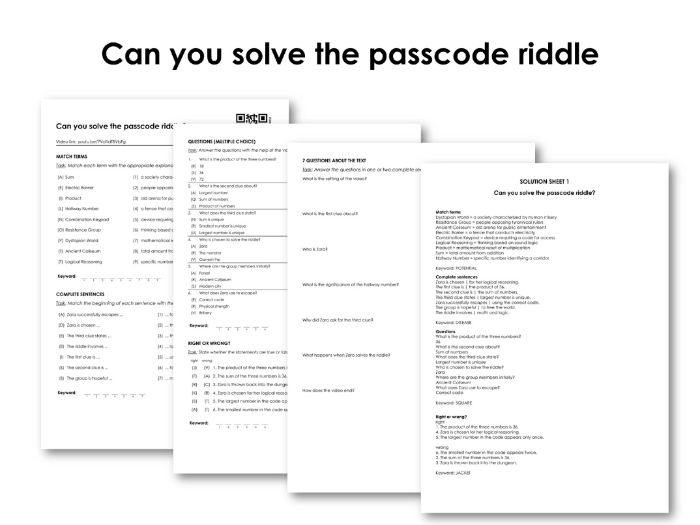 Can you solve the passcode riddle Teaching Resources