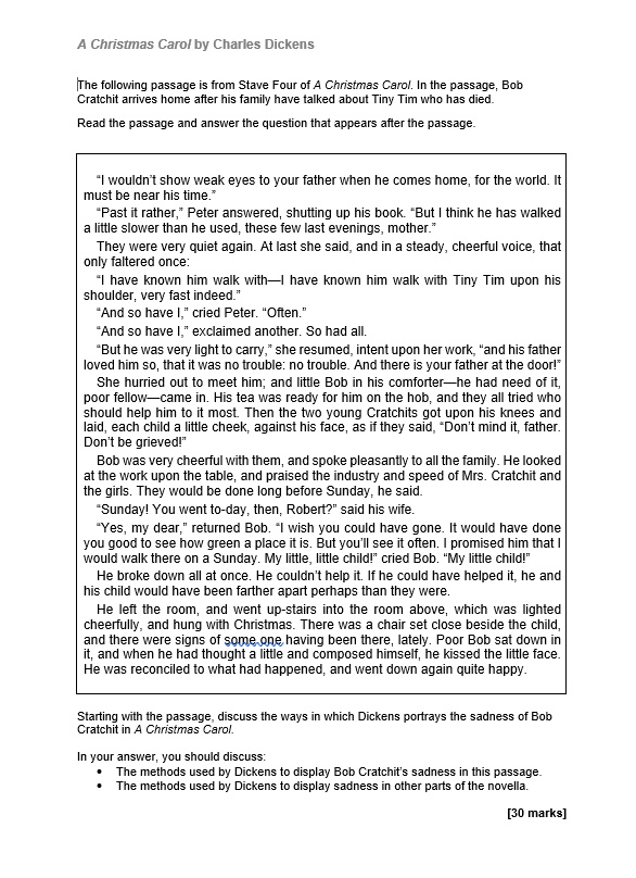 20 AQA style GCSE A Christmas Carol Exam Practice Papers Teaching