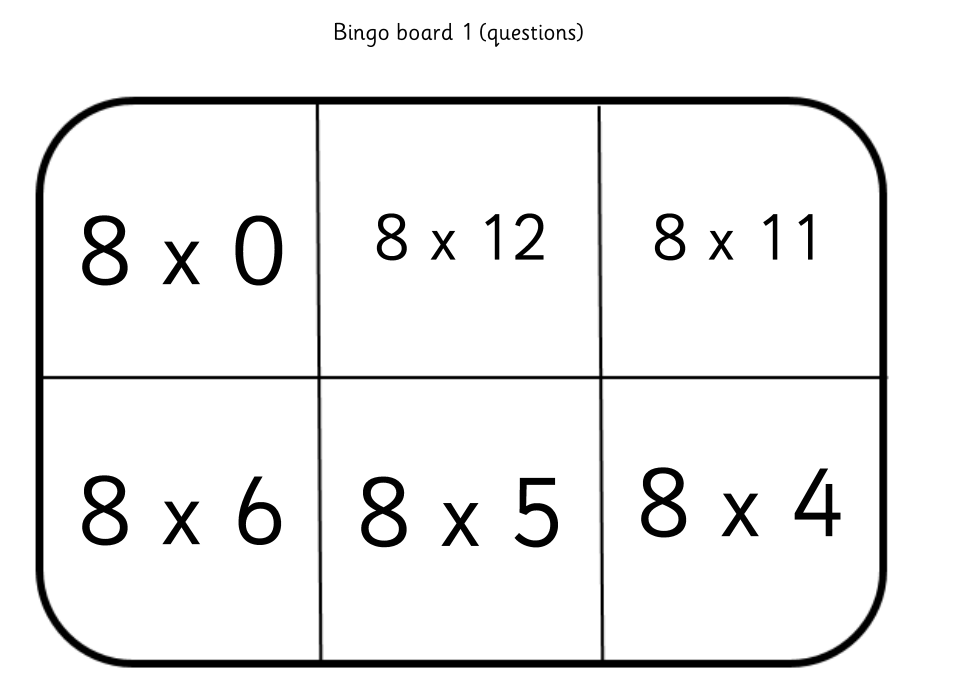 5,6,7 and 8 x tables Bingo games Teaching Resources