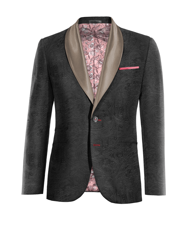 Black paisley Velvet rounded lapel Slim Fit Tux Jacket with pocket square