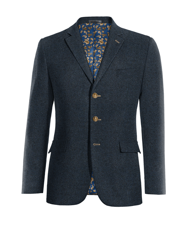 Blue Tweed three buttons Blazer with elbow patches