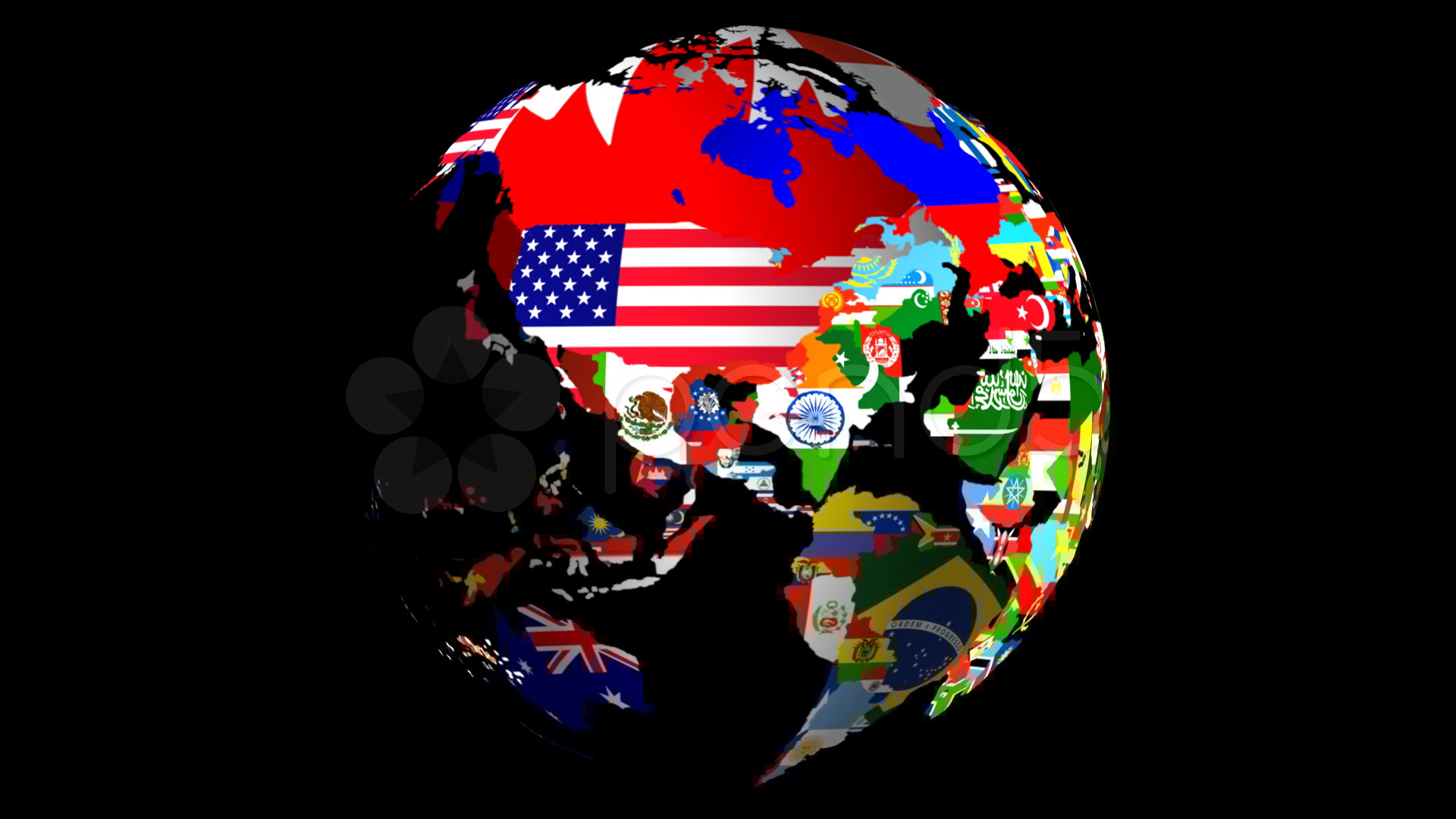High Definition Loopable Spinning Globe With Countries Flags With Matt And Fill Stock Video