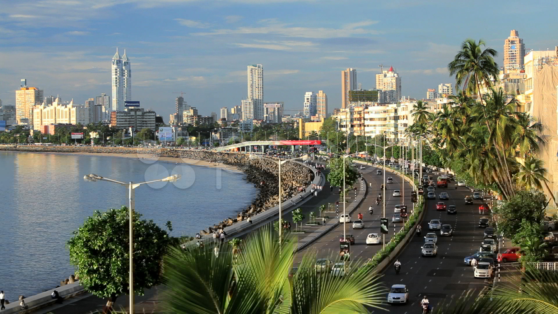 Beach And Marine Drive With The Skyline Of Mumbai City In The