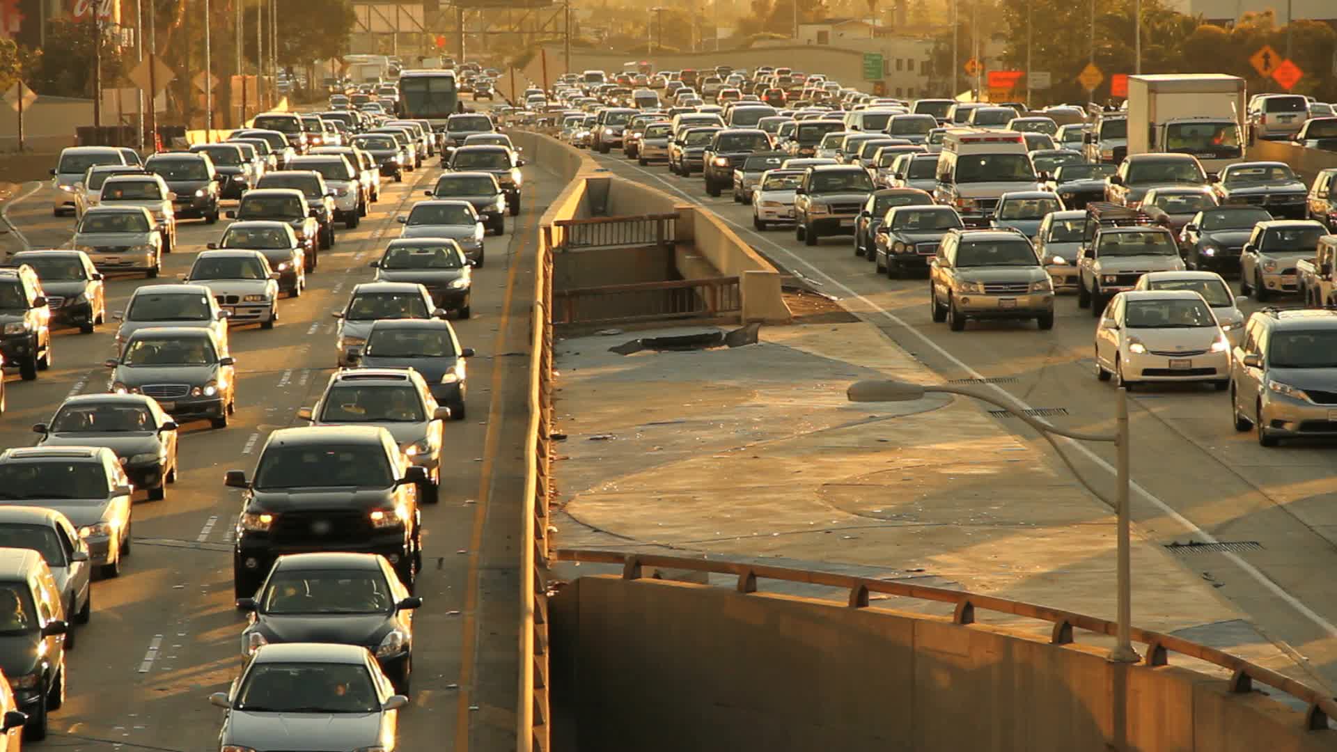 Sunset Rush Hour Traffic Jam Freeway Highway Hi Res 12348271
