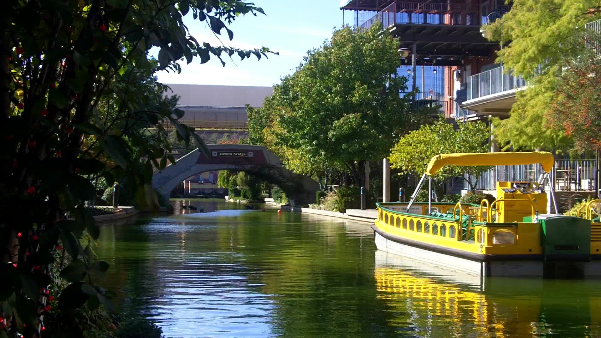 Oklahoma City Bricktown Riverwalk With Tour Boat Hi Res 12474981