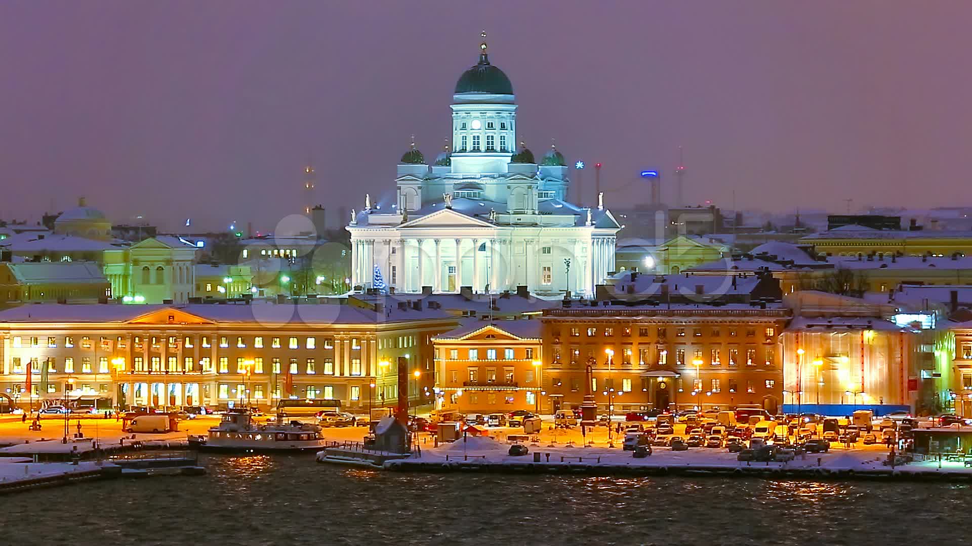 Winter night scenery of Helsinki, Finland Clip 13981607