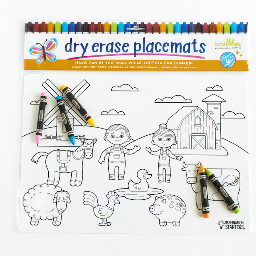 Dry Erase Placemats Reversible Mixed Set of 4 12 x 17 inch