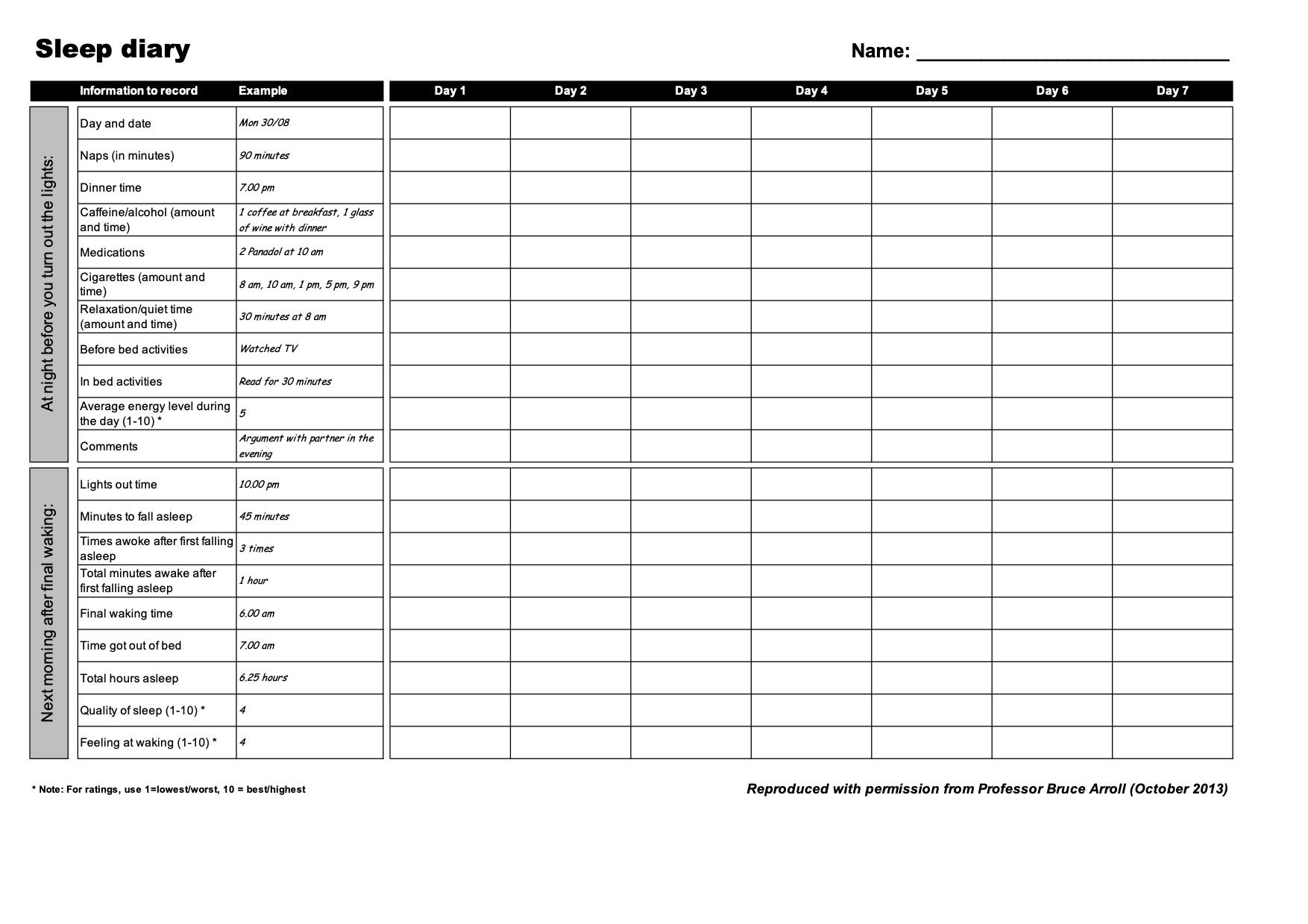 Insomnia Assessment Sleep History