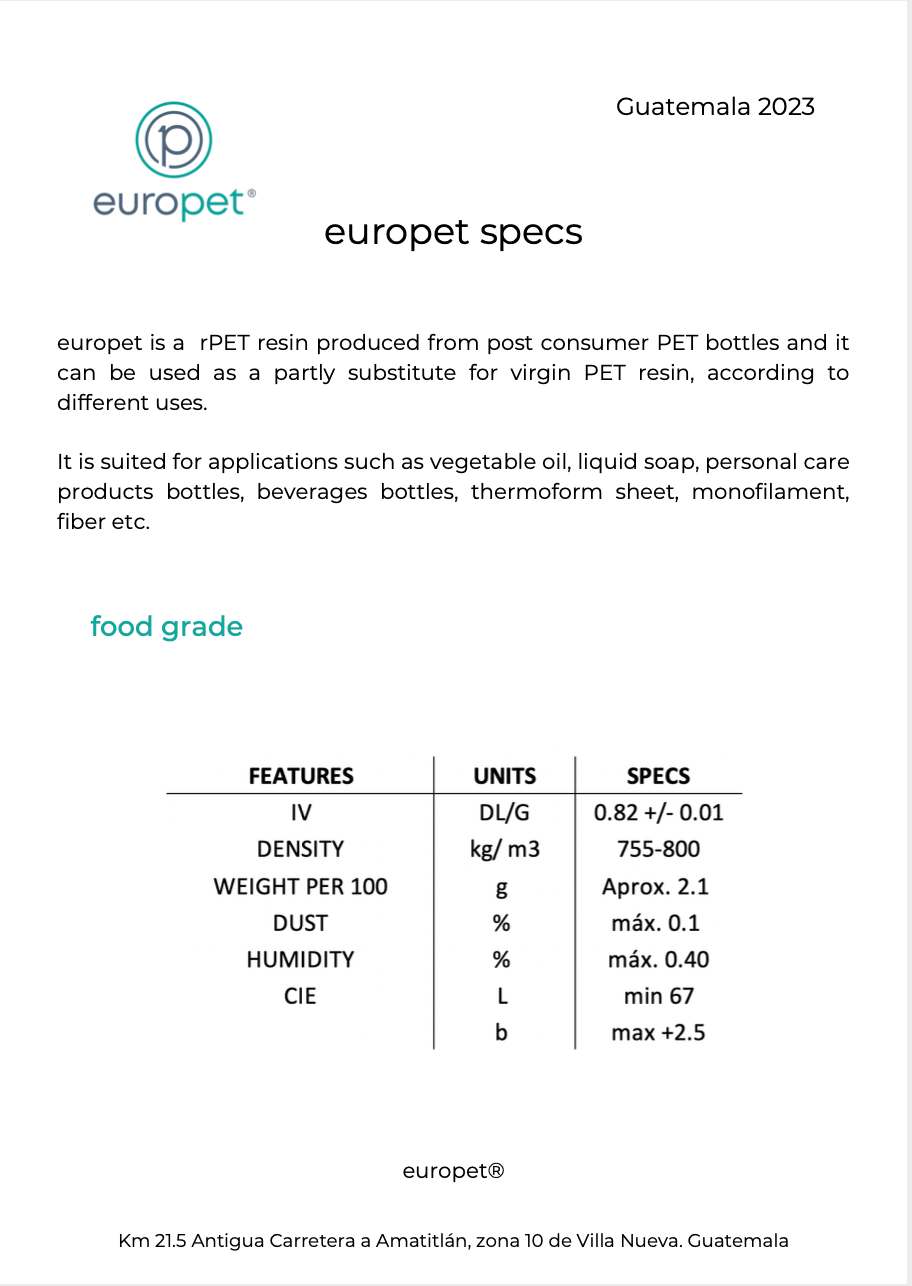 PET/PETE, Repro pellets, europet® FOOD GRADE resin rPET