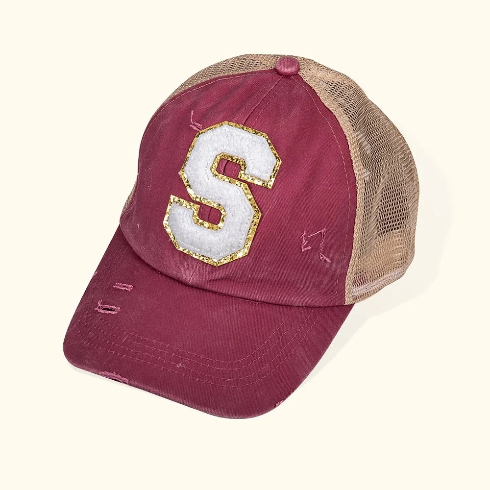 Personalized Monogram Distressed Letter Patch Hat CALLIE