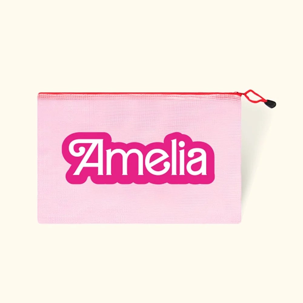 Personalized Pink Curved Font Waterproof Beach Cosmetic Bag Toiletry