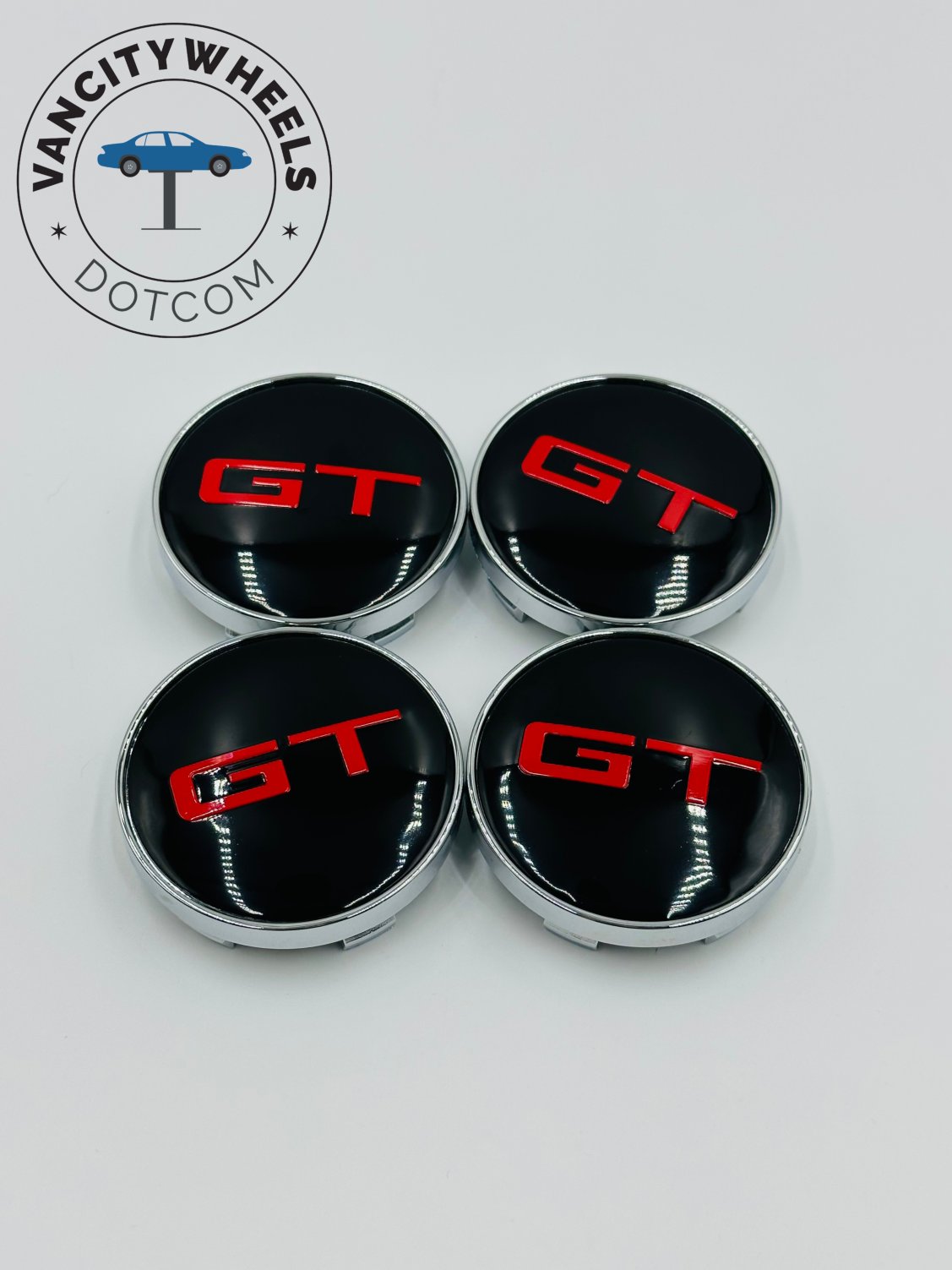 Premium 4Pcs GT Wheel Center Caps in Varied Sizes & Wheel Cap Base