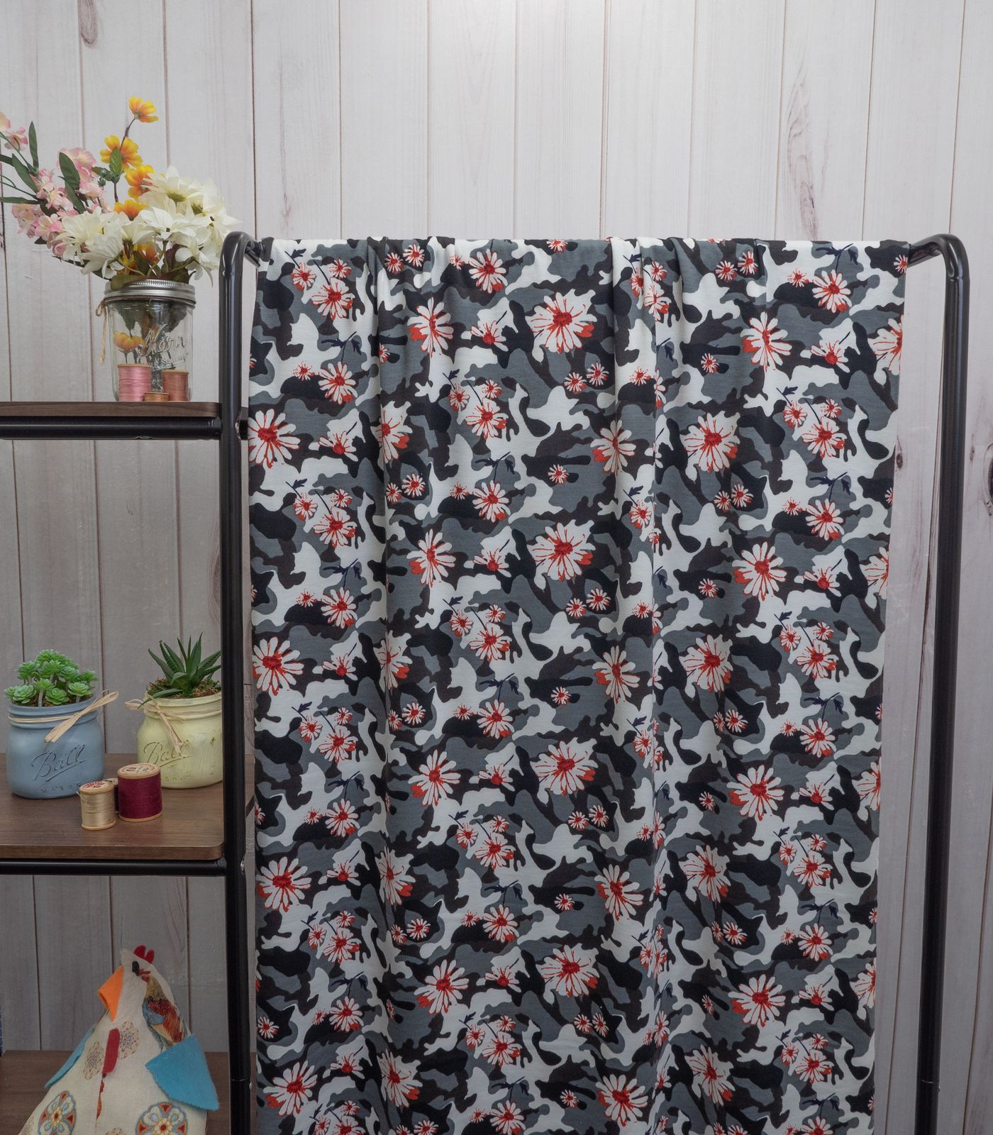 Black/Red/White Camo/Roses French Terry Olga's Closet