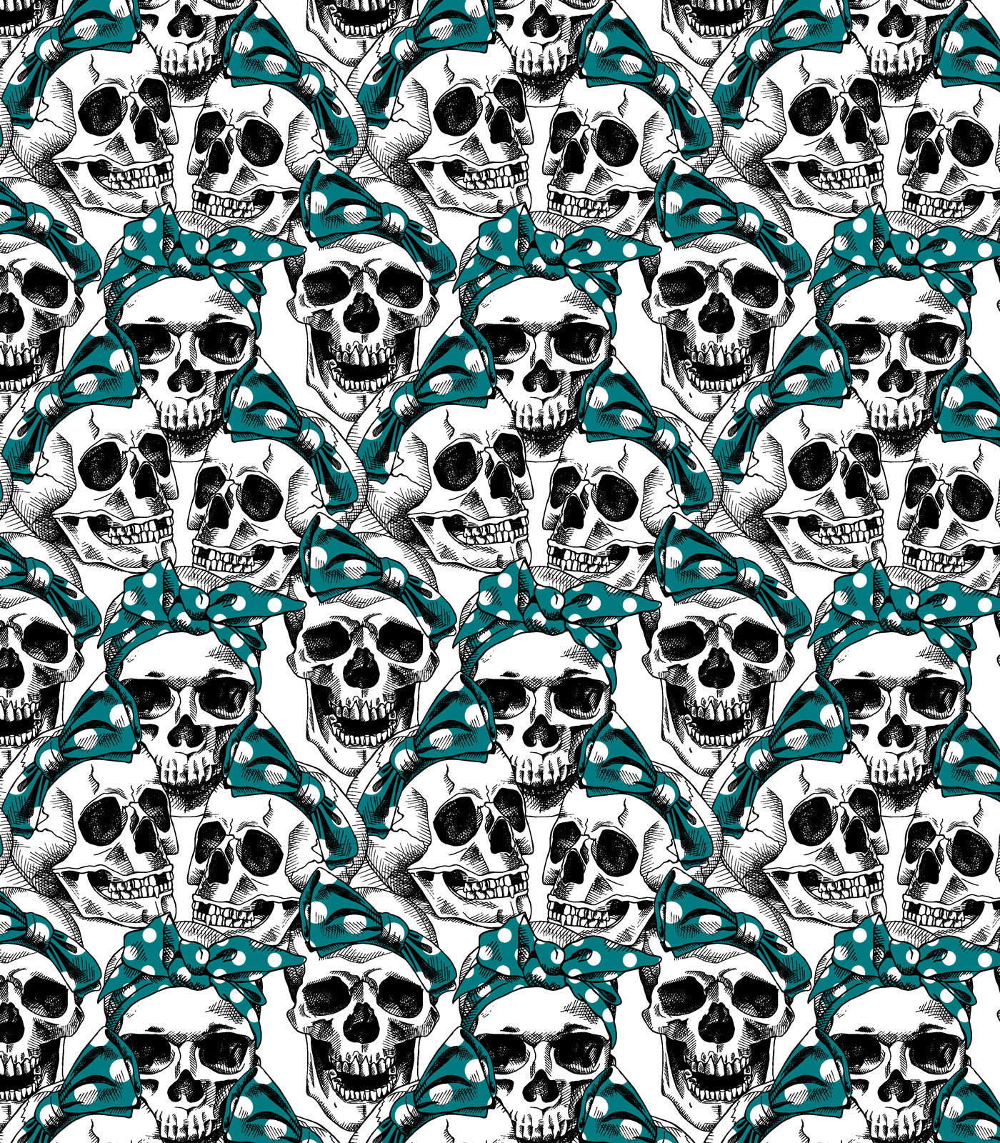 White/Black/Teal Skulls Exclusive Print Olga's Closet