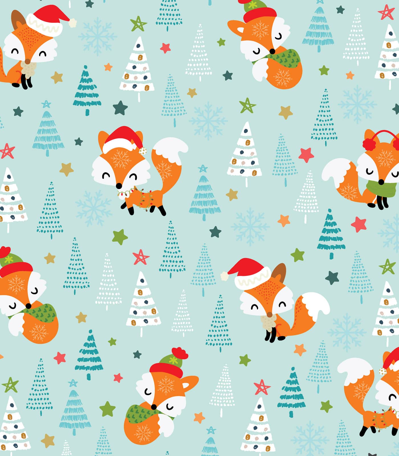 Baby Blue/Orange/Red Fox/Christmas Trees Exclusive Print Olga's Closet