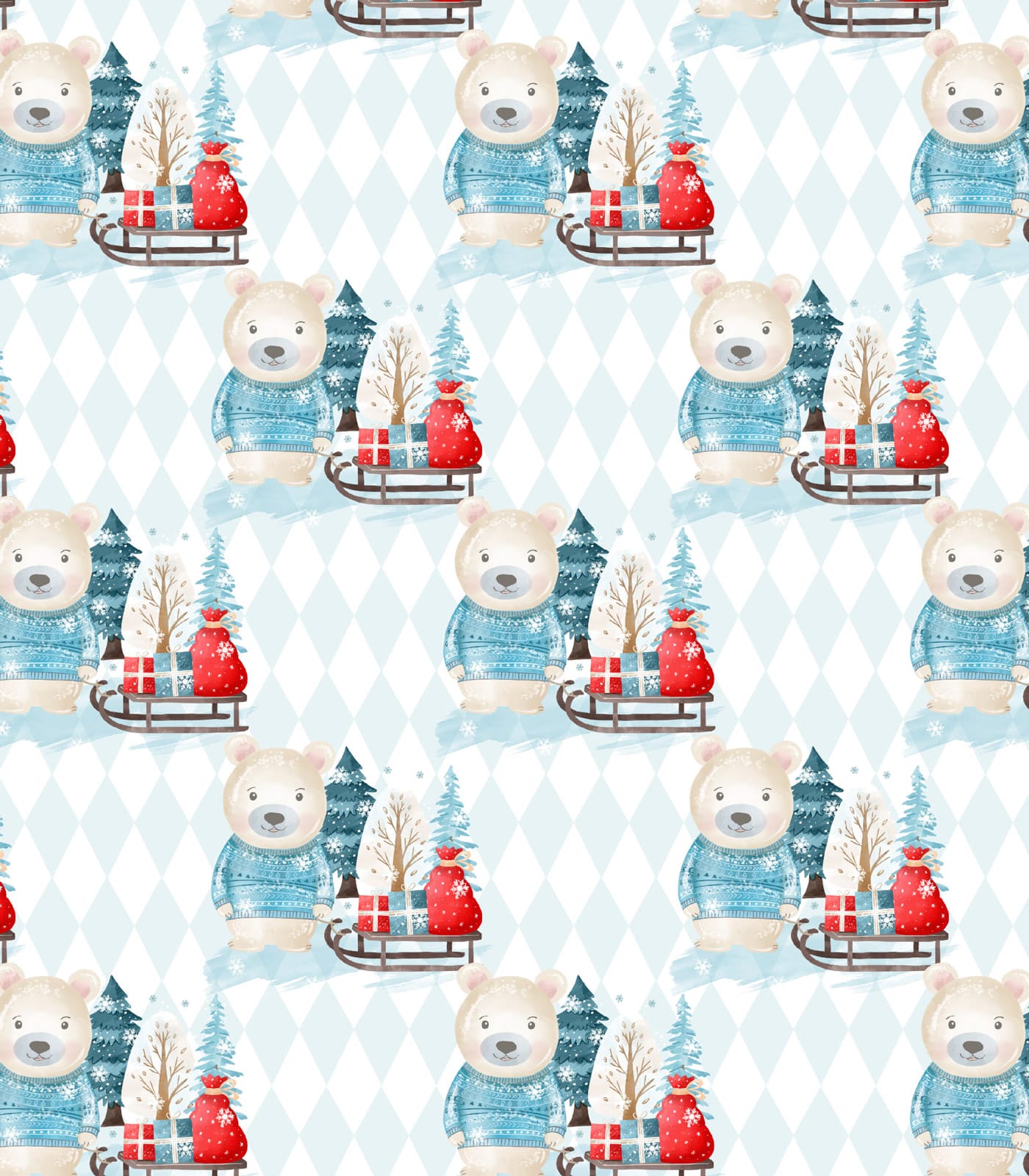 Baby Blue/Ivory/Red Polar Bears/Argyle Exclusive Print Olga's Closet