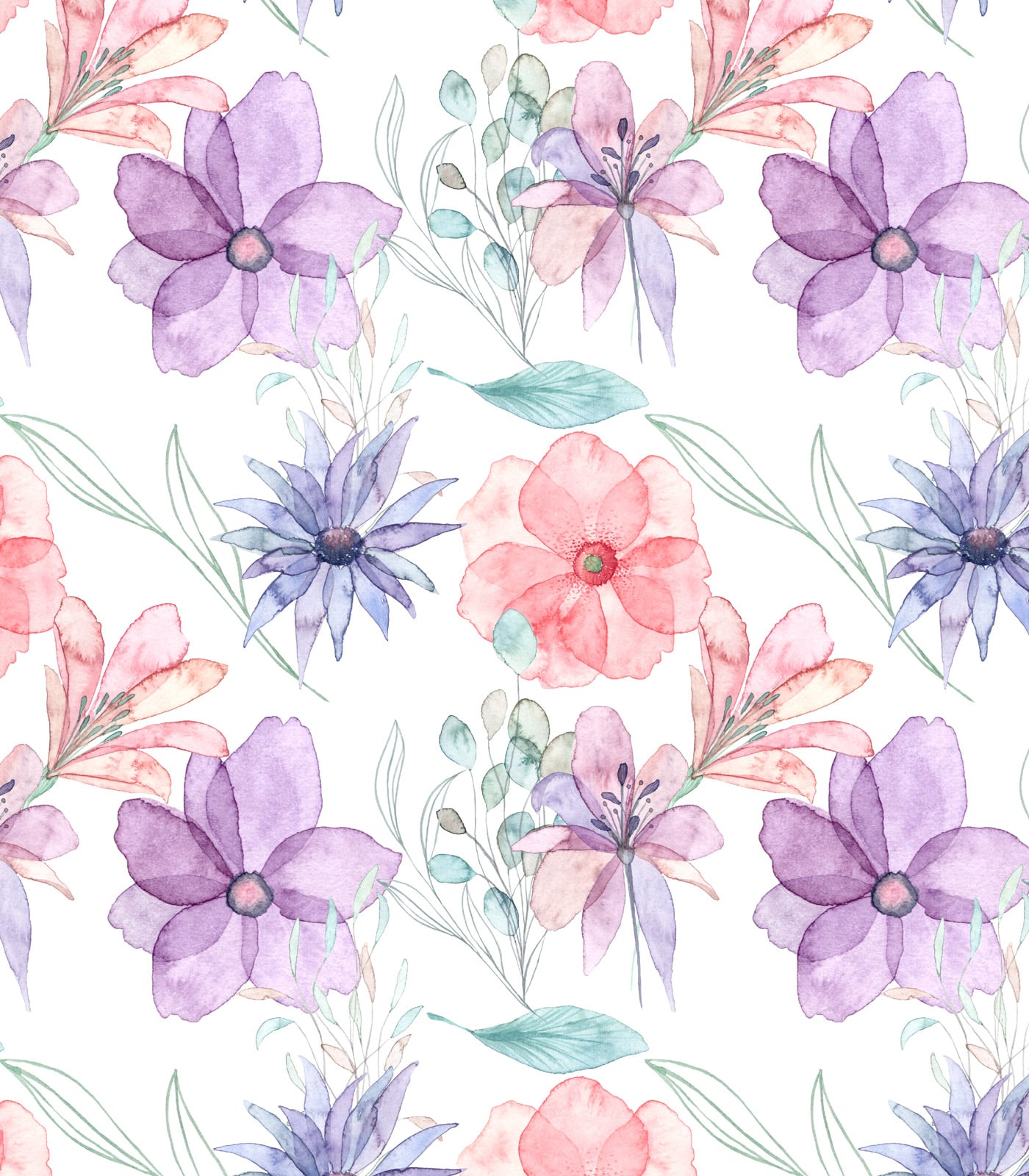 Watercolor White/Purple/Pink Flowers Exclusive Print Olga's Closet