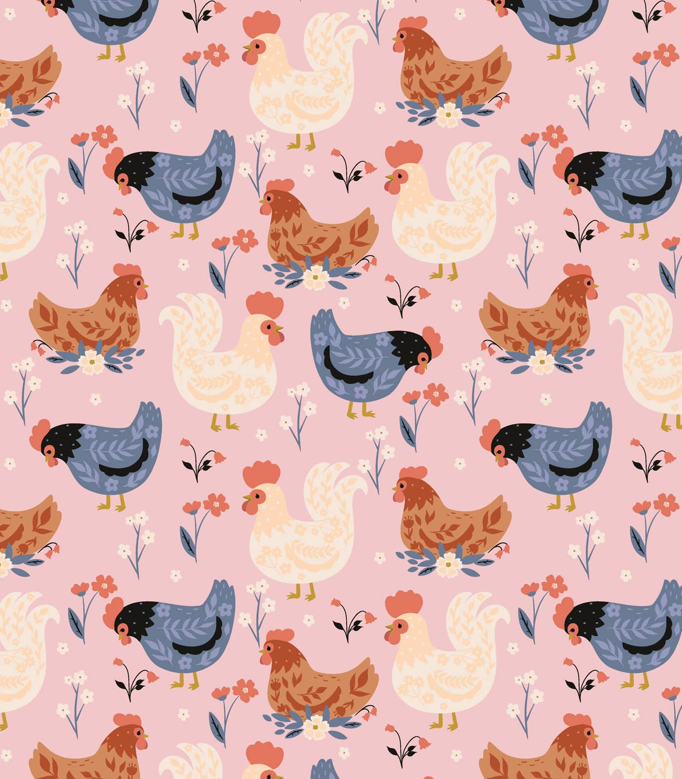 Pink/Brown/Blue Chicken/Flowers Exclusive Print Olga's Closet