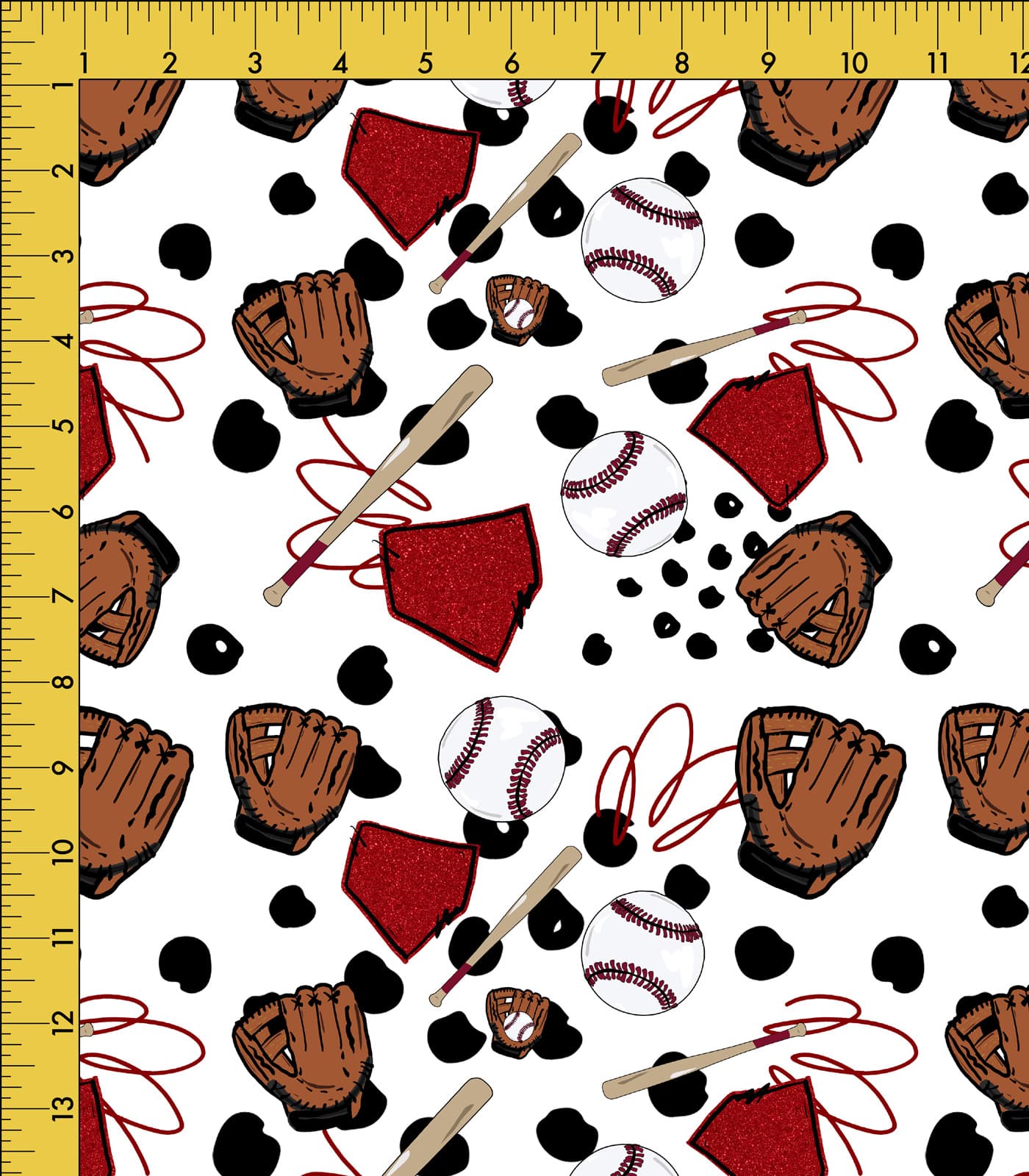 White/Red/Brown Doodle/Baseballs Exclusive Print Olga's Closet