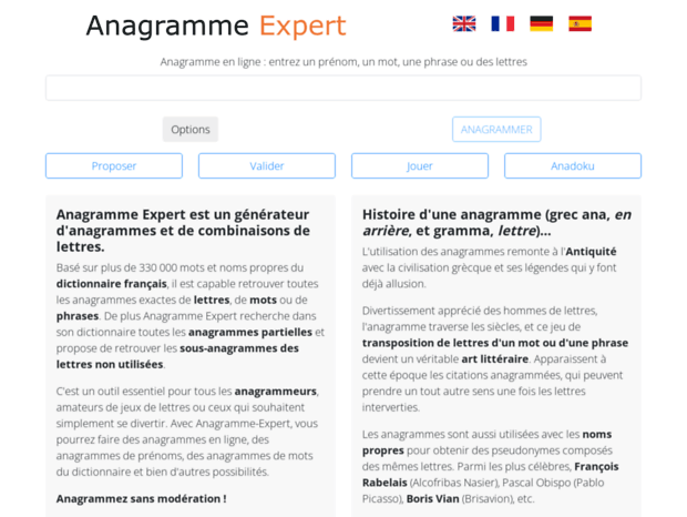 Bienvenue au page Anagramme Expert
