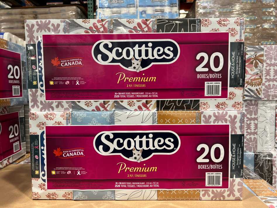 SCOTTIES PREMIUM 2 PLY FACIAL TISSUE 20 BOXES X 126 SHEETS at Costco